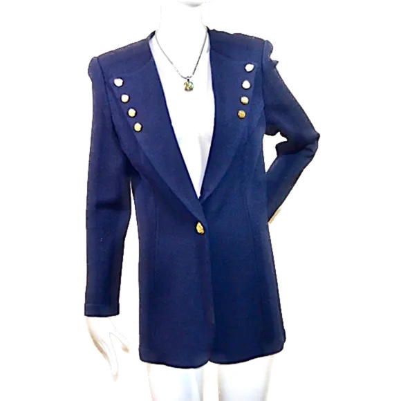 ๐งฅ St. John by Marie Gray Navy Blue Blazer with Engraved Gold Buttons - Picture 5 of 9